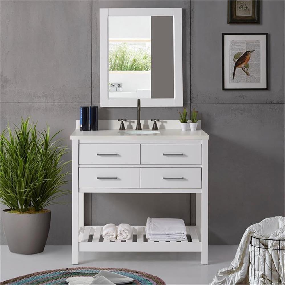 Harrison 36"W Modern Shaker Soft Close Doors Vanity Cabinet With Drawers And Open Storage Shelf