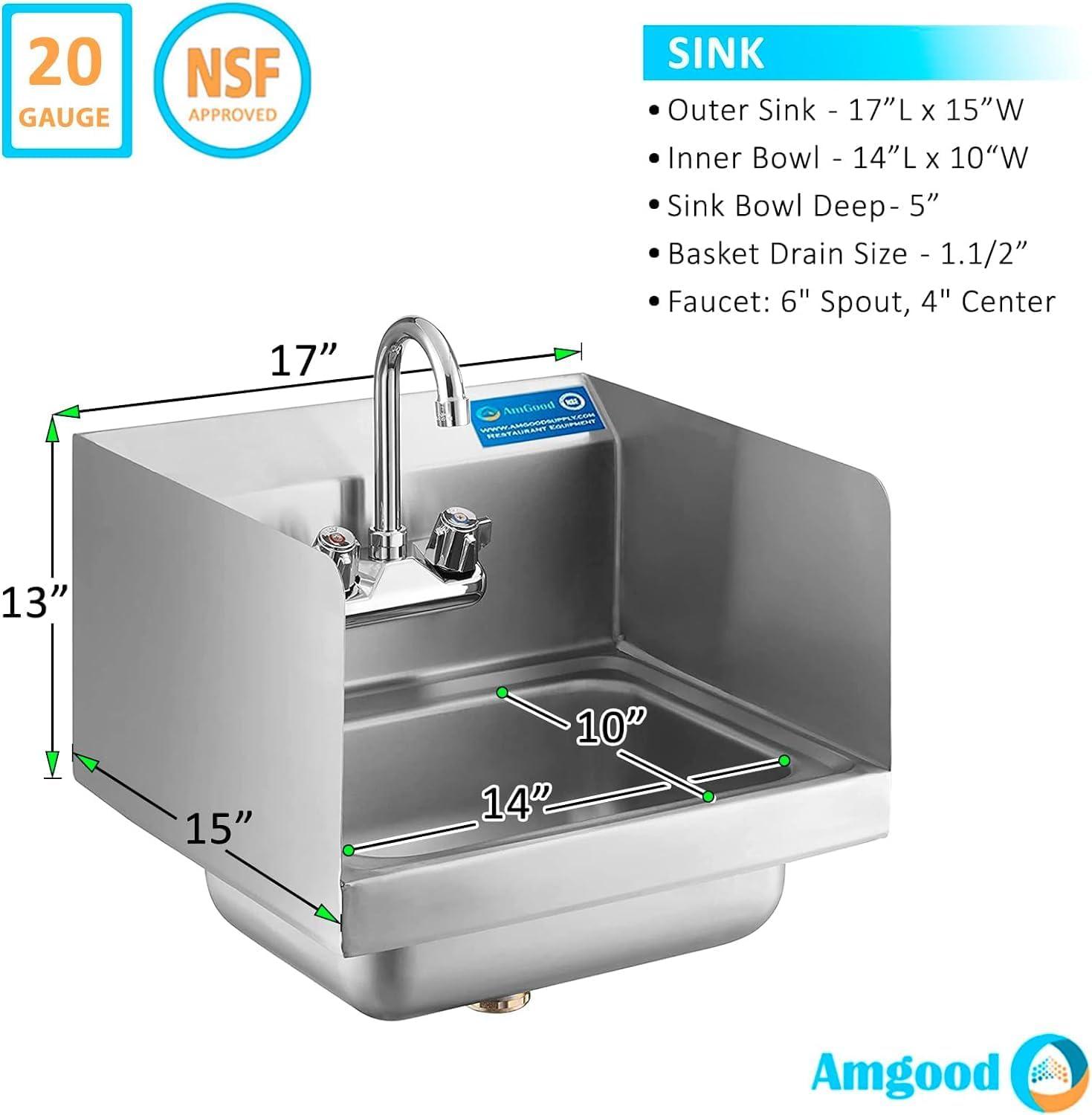 Tangkula Stainless Steel Sink NSF Wall Mount Hand Washing Sink with Faucet & Side Splash