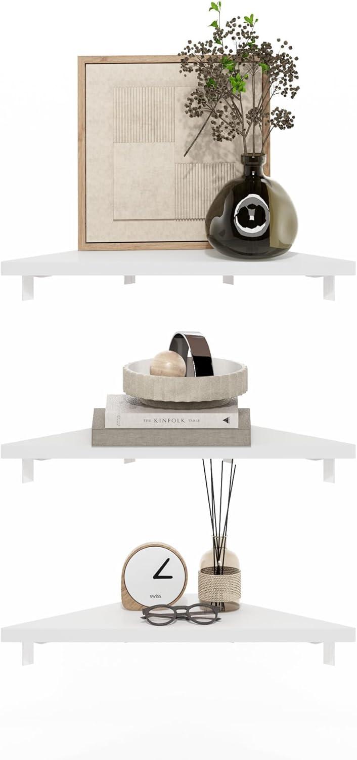 Furinno Triangle Corner Floating Shelves, Wall Mount Display Shelf, White, Set of 3