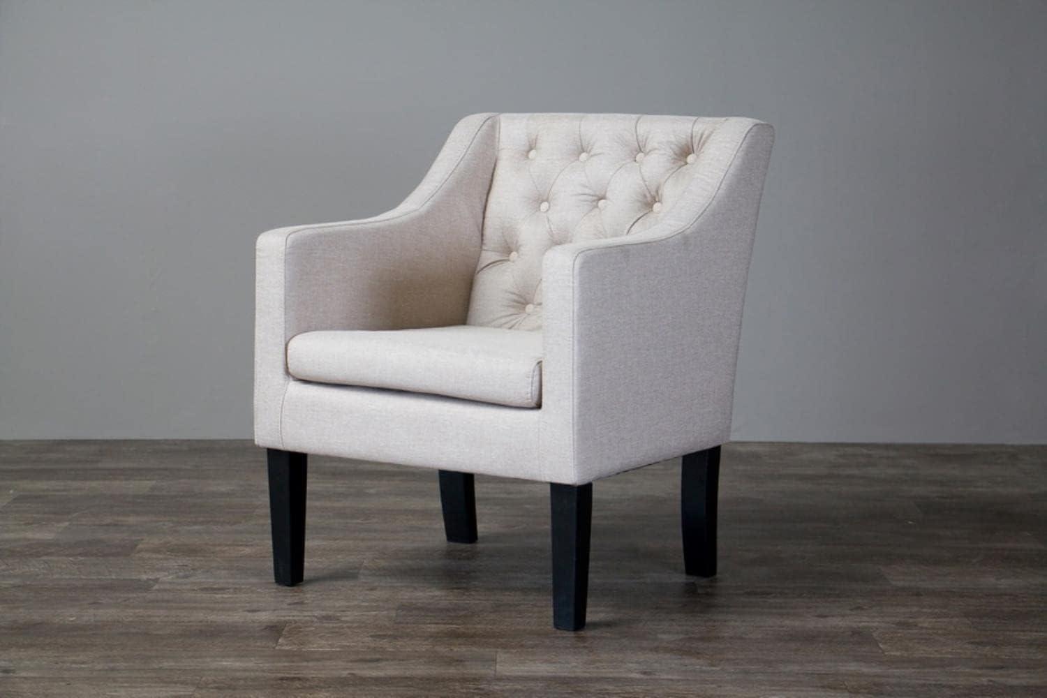 Brittany Club Chair Beige: Baxton Studio, Elegant Linen Upholstery, Solid Wood Legs, Tufted Detail - 24.5"W X 31.25"H