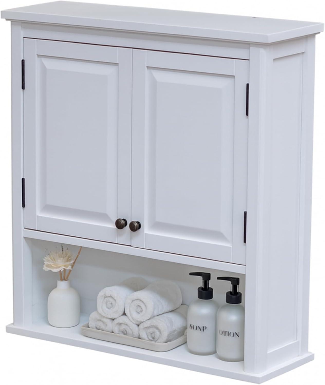 Dorset Wall Mounted Bath Storage Cabinet with Two Doors and Open Shelf White - Alaterre Furniture: Hardwood Medicine Cabinet, Adjustable Shelf