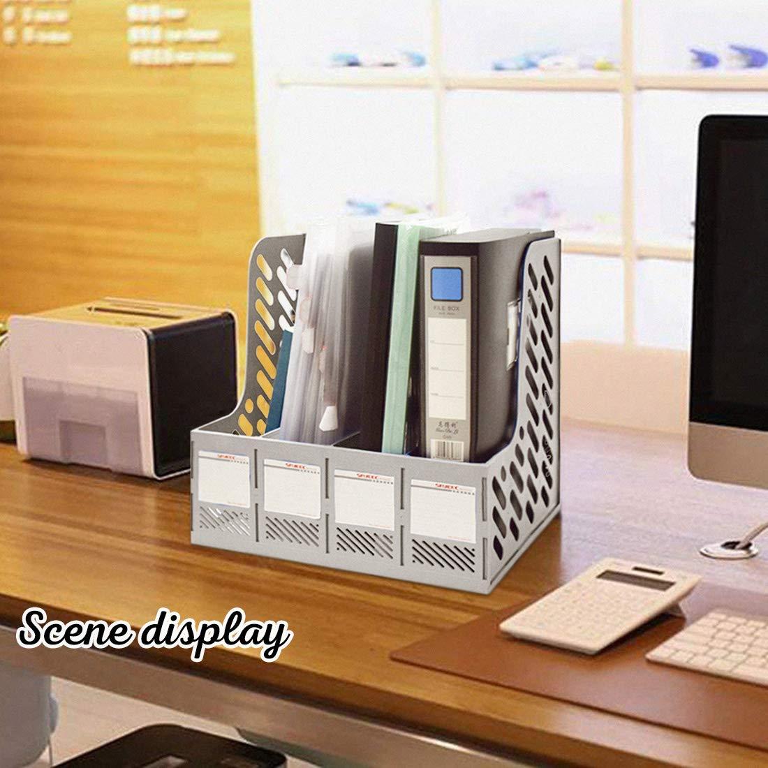 SAYEEC File Holder Plastic Magazine Organizer for Desk Vertical 4 Compartment Binder Folder for Office Home Storage,Gray