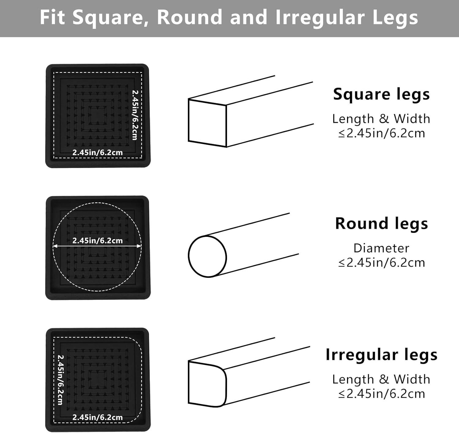 4 Pack Black Adjustable Bed Risers (1 or 3 Inch) for Dorm Beds, Sofas, and Furniture Elevation.