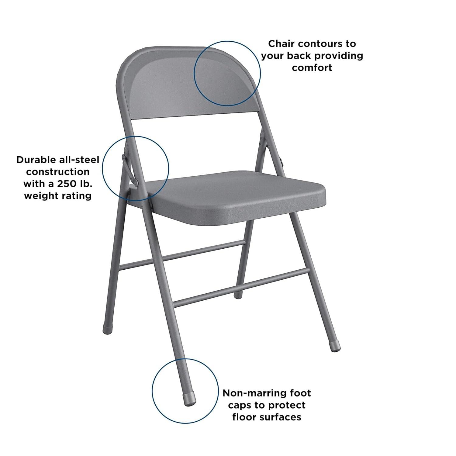COSCO All- Steel Folding Chair, 4-Pack, Gray