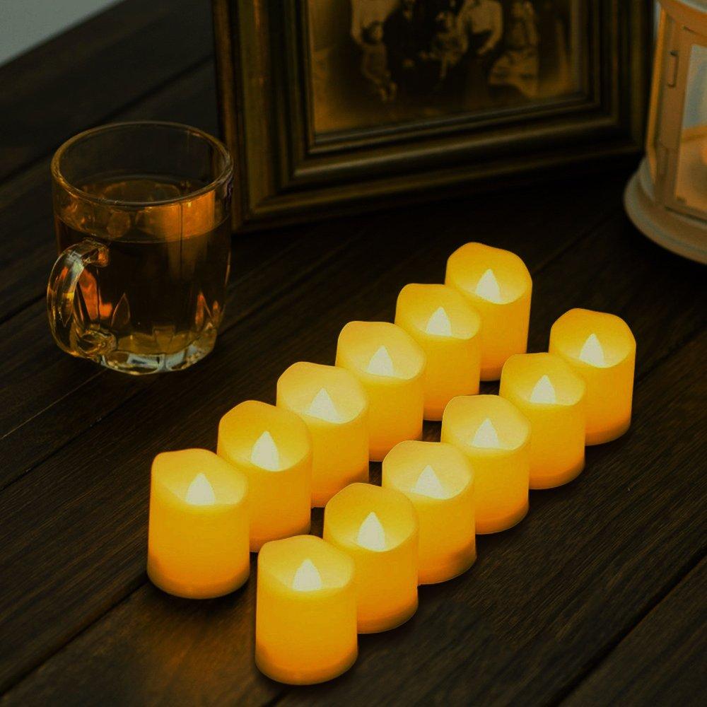 12 Pcs Flameless LED Tea Light Candles Warm Yellow Flickering Bright Tealights Electric