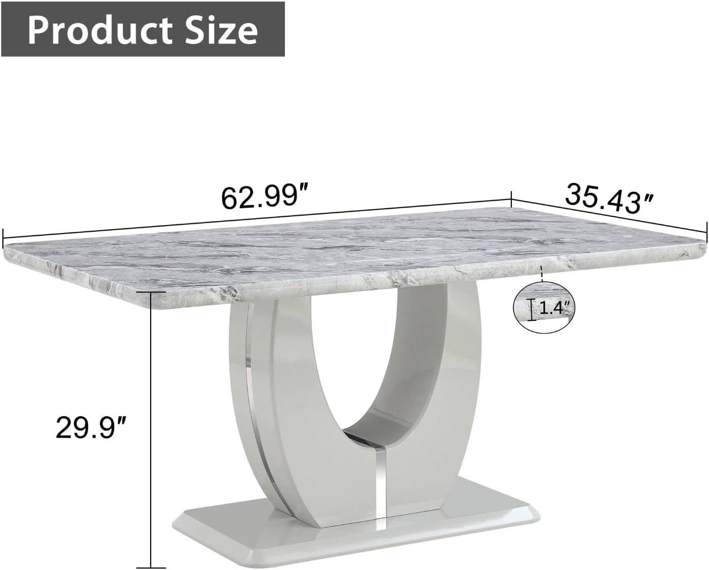 63'' Gray Rectangular MDF and Marble Dining Table