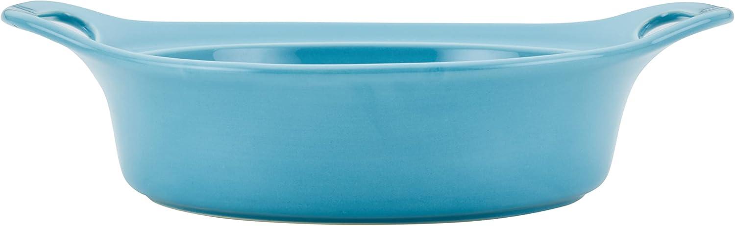 Rachael Ray Solid Glaze Ceramic 3pk Round Casserole Set with Shared Lid Agave Blue: Bakeware with Lid, Even-Heating