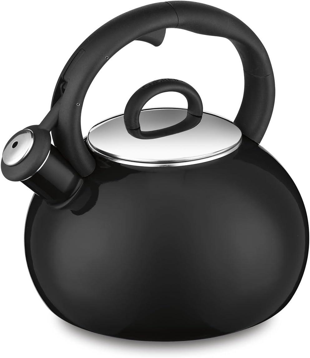 Black Enamel 2-Quart Whistling Tea Kettle with Stainless Steel Lid