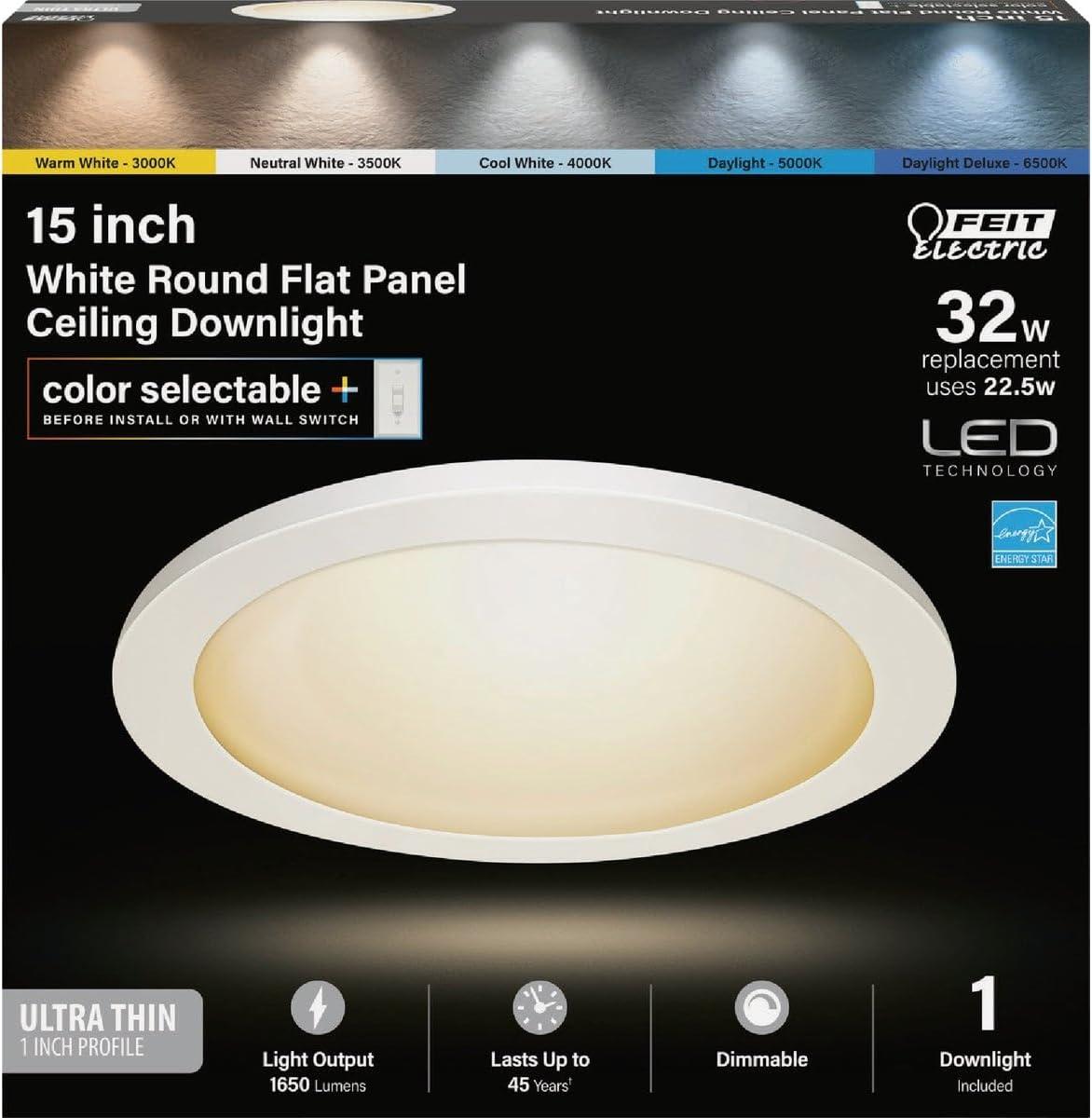 Feit Electric Flush Mount LED Round Flat Panel Light, White