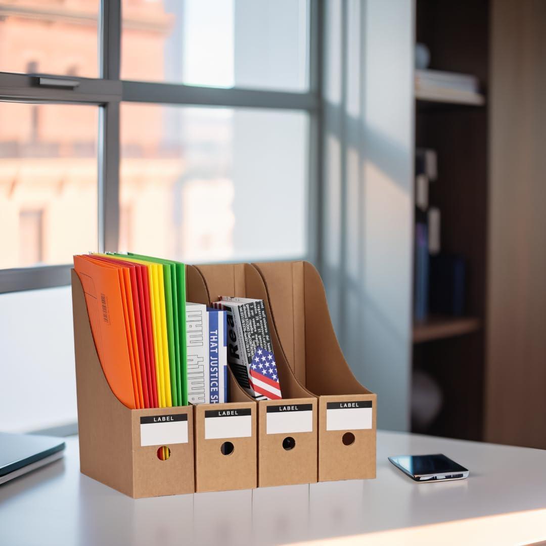 HUAPRINT Magazine File Holder(12 Pack,White)-Folder Holder,Desk File Organizer,Document Holder Box,Magazine Storage Box,With Labels
