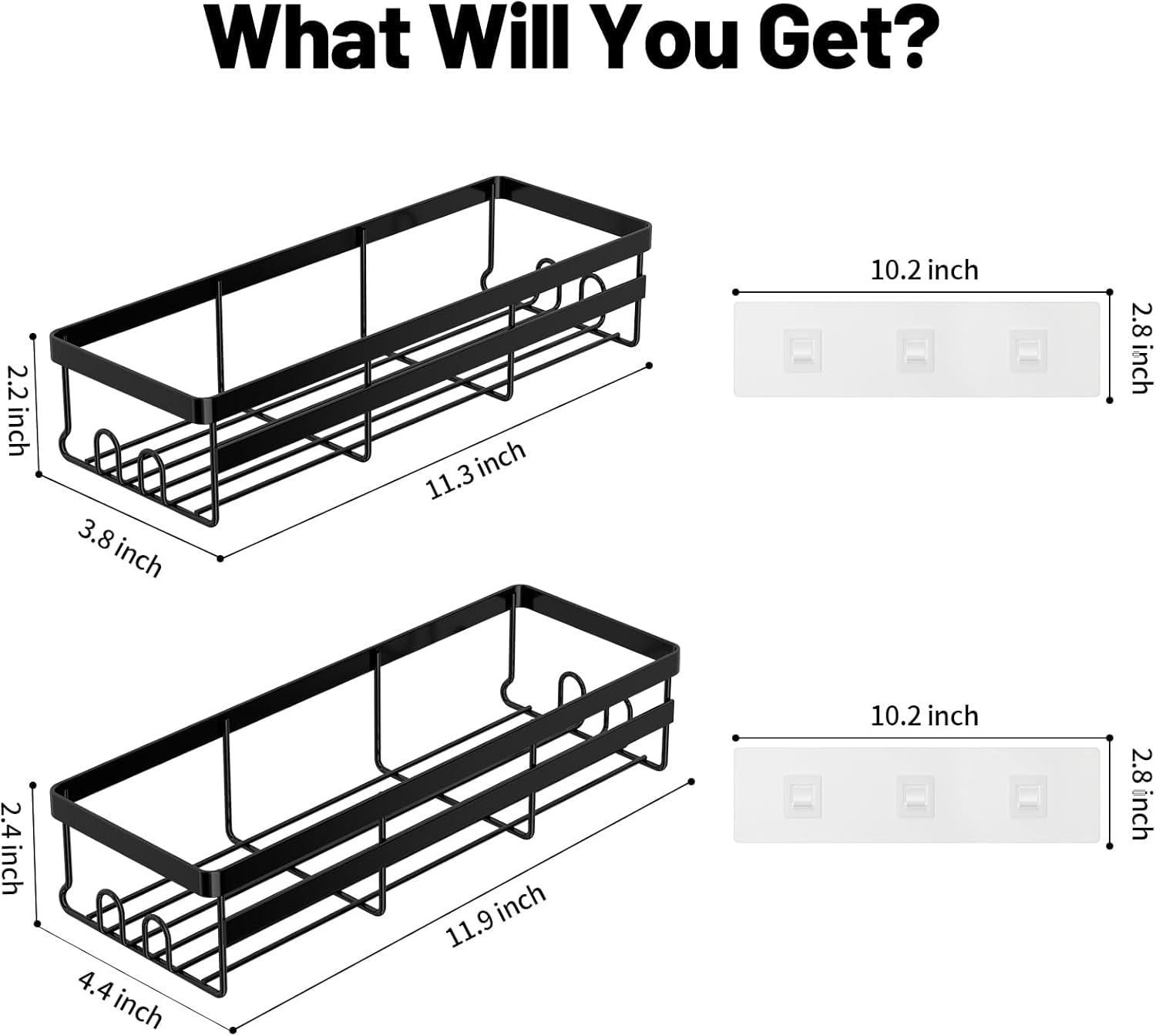 BN-LINK Shower Caddy, 2 pack Adhesive Shower Organizer Shower Rack with 8 Hooks, Shower Shelves Storage Bathroom Organizers and Storage, Black