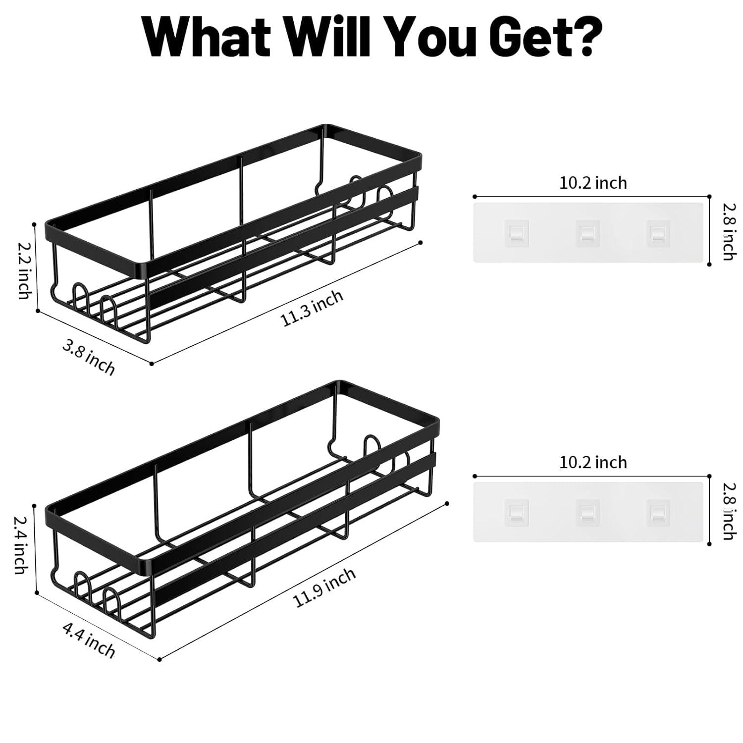 BN-LINK Shower Caddy, 2 pack Adhesive Shower Organizer Shower Rack with 8 Hooks, Shower Shelves Storage Bathroom Organizers and Storage, Black