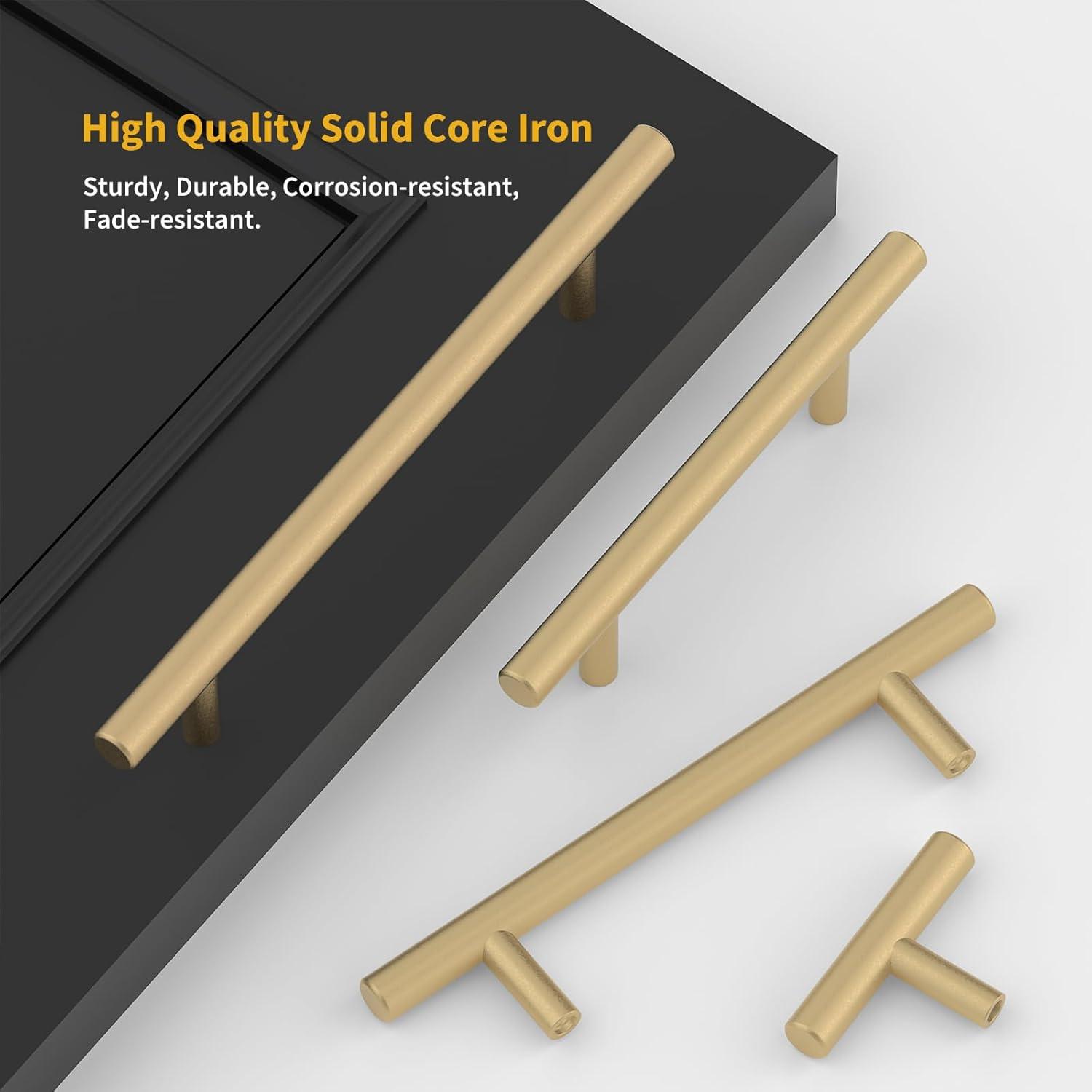 Goldenwarm 10 Pack Gold Cabinet Furniture Pulls Kitchen Hardware Square Door Handles 6-1/4 Inch Hole Centers