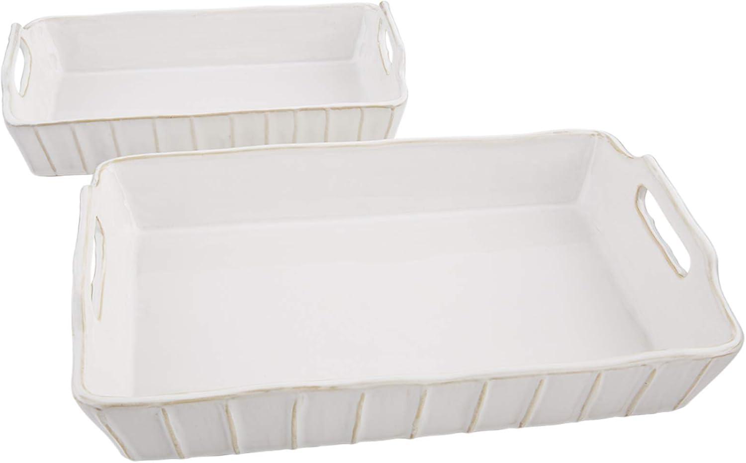 White Stoneware Ribbed Textured Nested Baking Dish Set