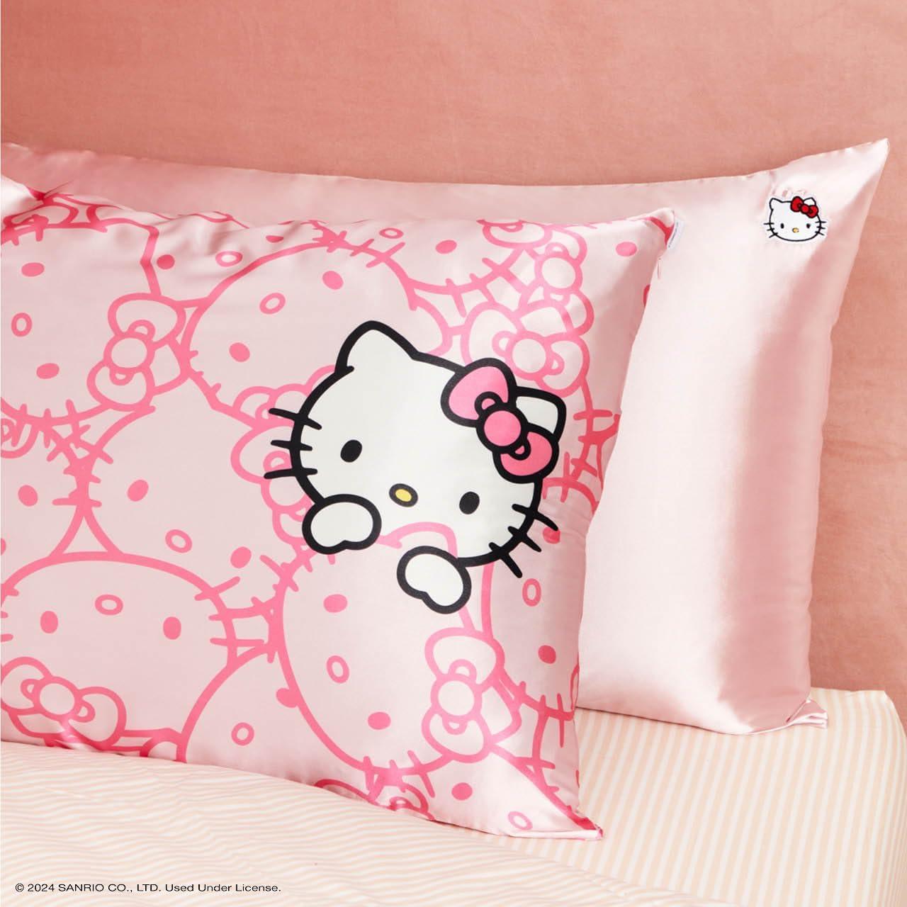 Kitsch x Hello Kitty (Pink Kitty Faces) - Satin Pillowcase with Zipper for Hair and Skin, Softer Than Silk, Smooth Cooling Pillow Covers, Machine Washable, King Size (19x36)