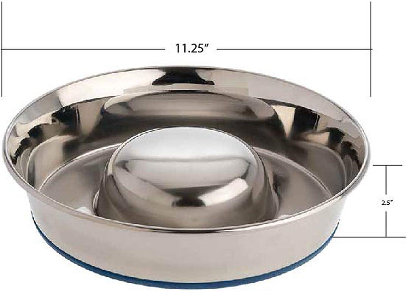 OurPets DuraPet Slow Feed Premium Stainless Steel Dog Bowl, Large (6.0 Cups), Silver