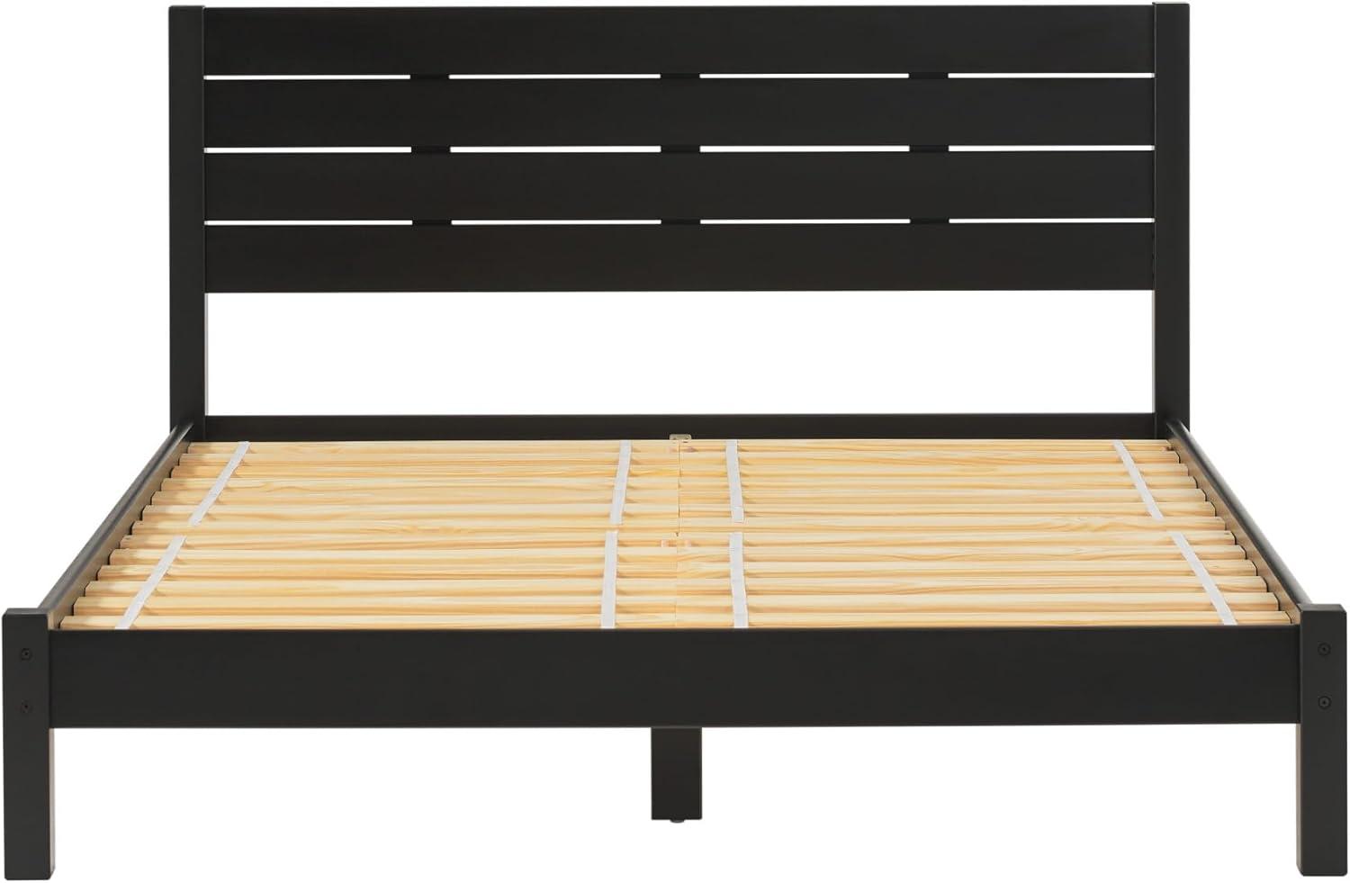 Walker Edison Minimalist Low Solid Wood Queen Bedframe, Black