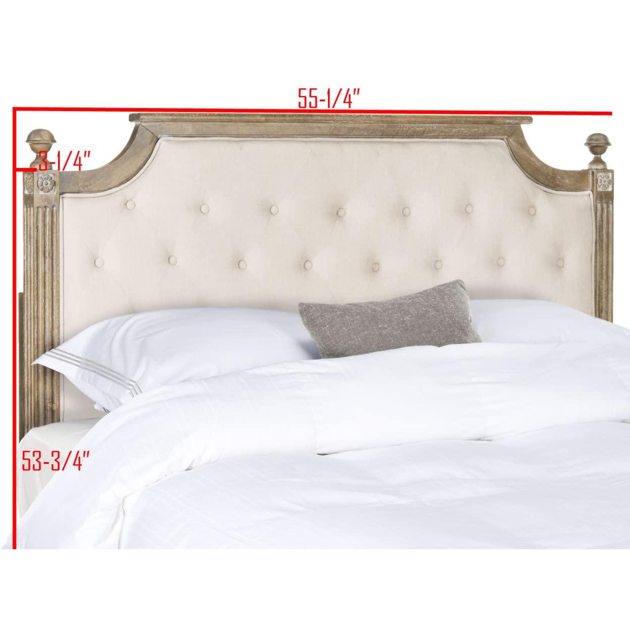 SAFAVIEH Rustic Wood Tufted Upholstered Headboard, Full, Beige Linen