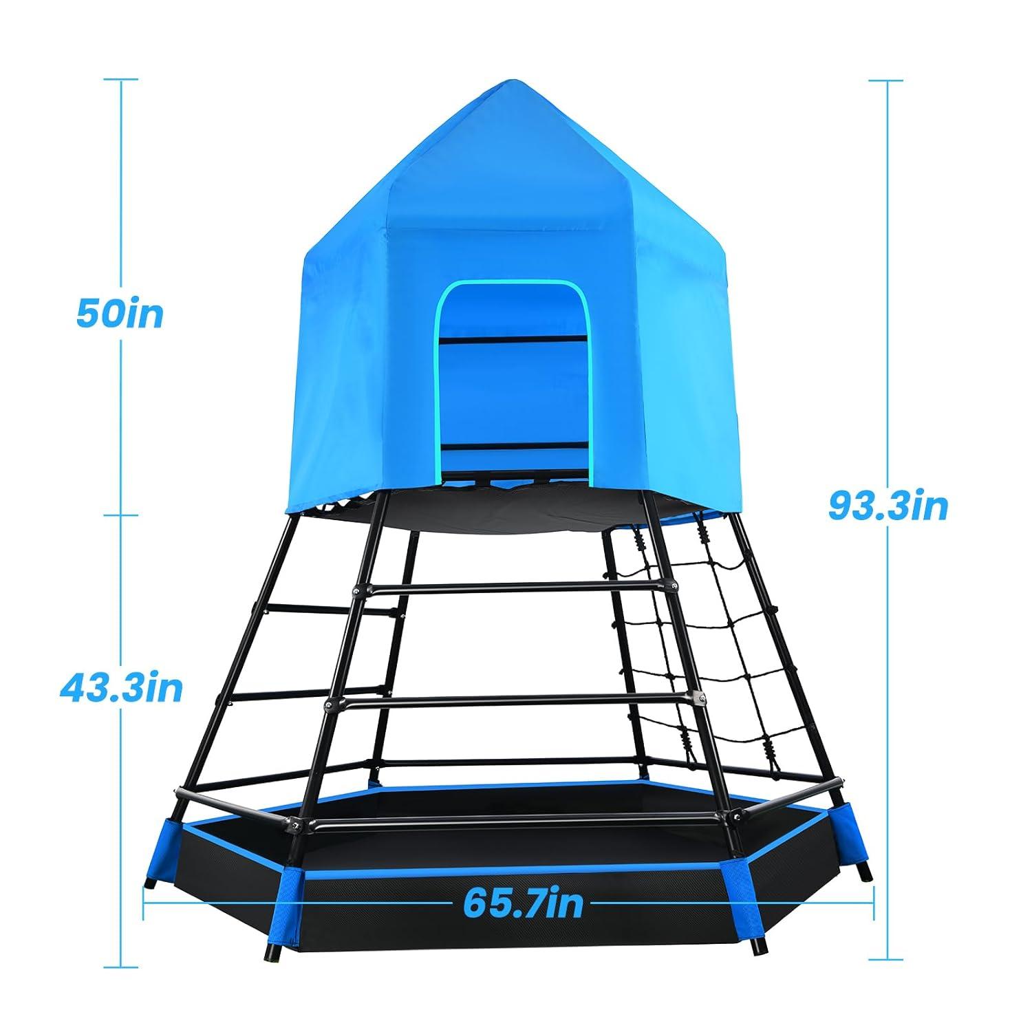 Hapfan Jungle Gym with Platform and Tent, Climbing Toys with Monkey Bars for Kids, Metal Outdoor Play Equipment