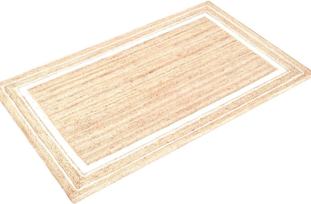 Nuloom Rikki Bordered 6x9 Jute Indoor Area Rug for Dining Room Rug Neutral Rug Living Room Rug Kitchen, Off White/Natural