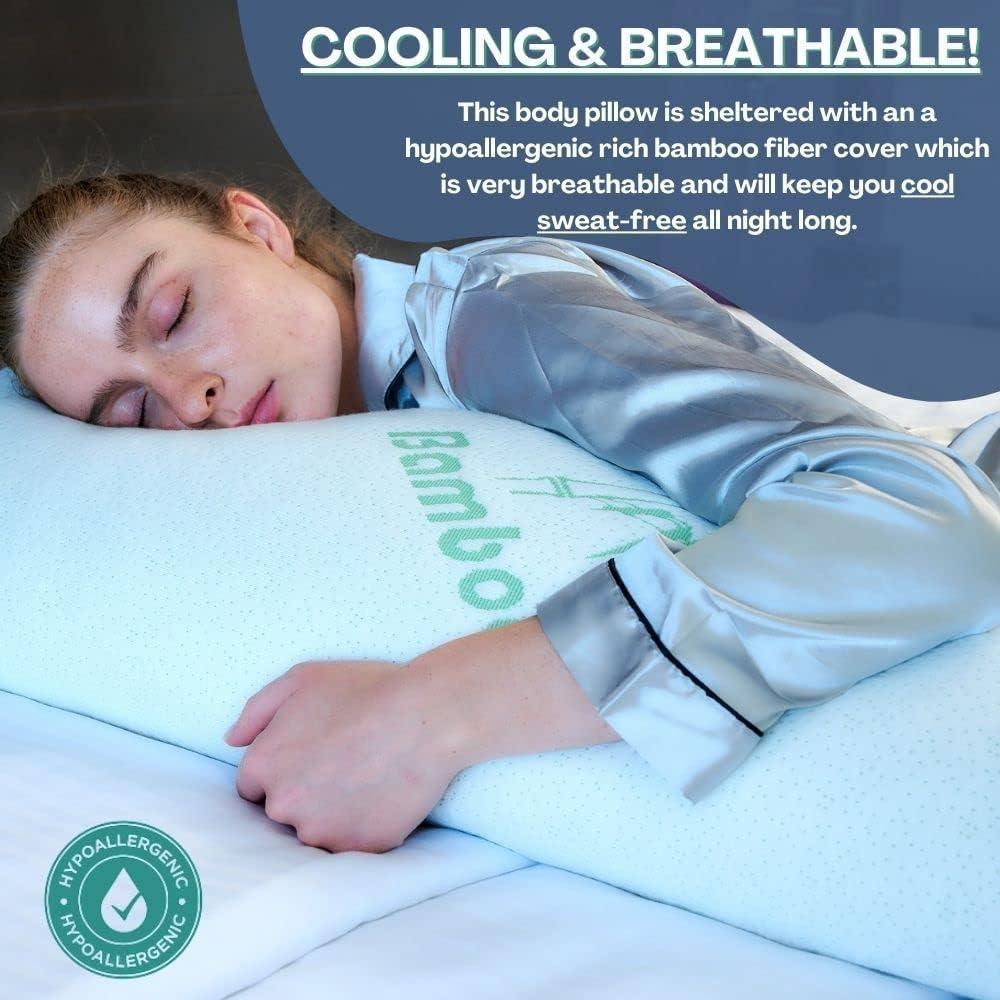 Cooling Bamboo Rayon Body Pillow with Memory Foam Fill