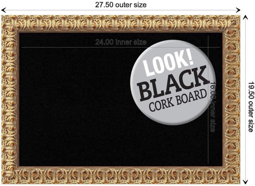 Amanti Art Black Cork Board Wood Framed Florentine Gold Bulletin Board 27 in. x 19 in.