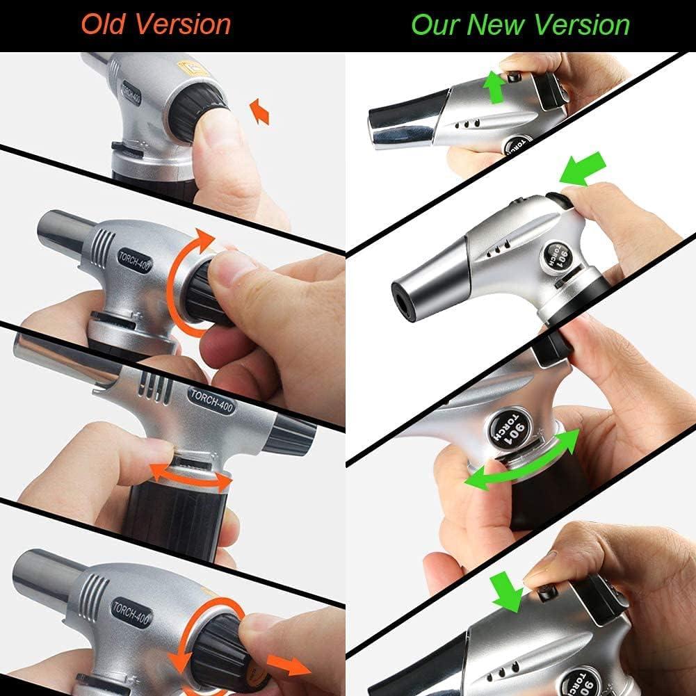 Blow Torch, Professional Kitchen Cooking Torch with Safety Lock Adjustable Flame Refillable Mini Blow Torch Lighter for Crafts Cooking BBQ Baking Brulee Creme DIY Soldering