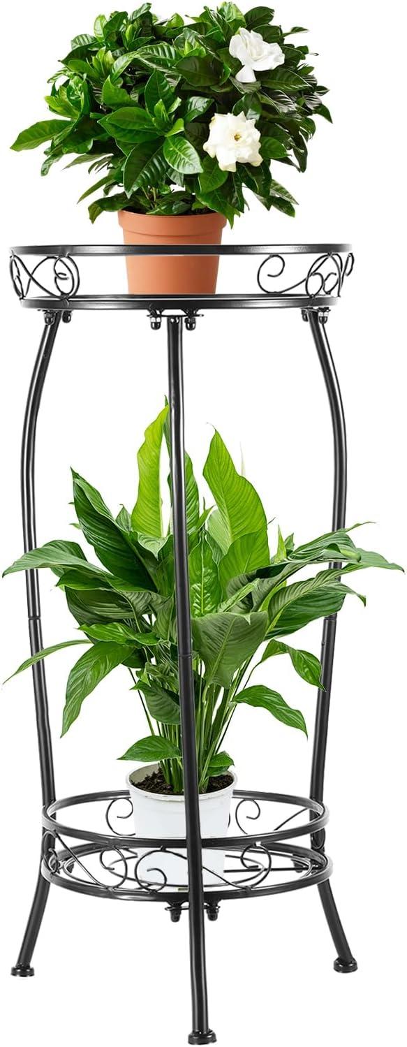 Black 27" Tall 2-Tier Metal Plant Stand