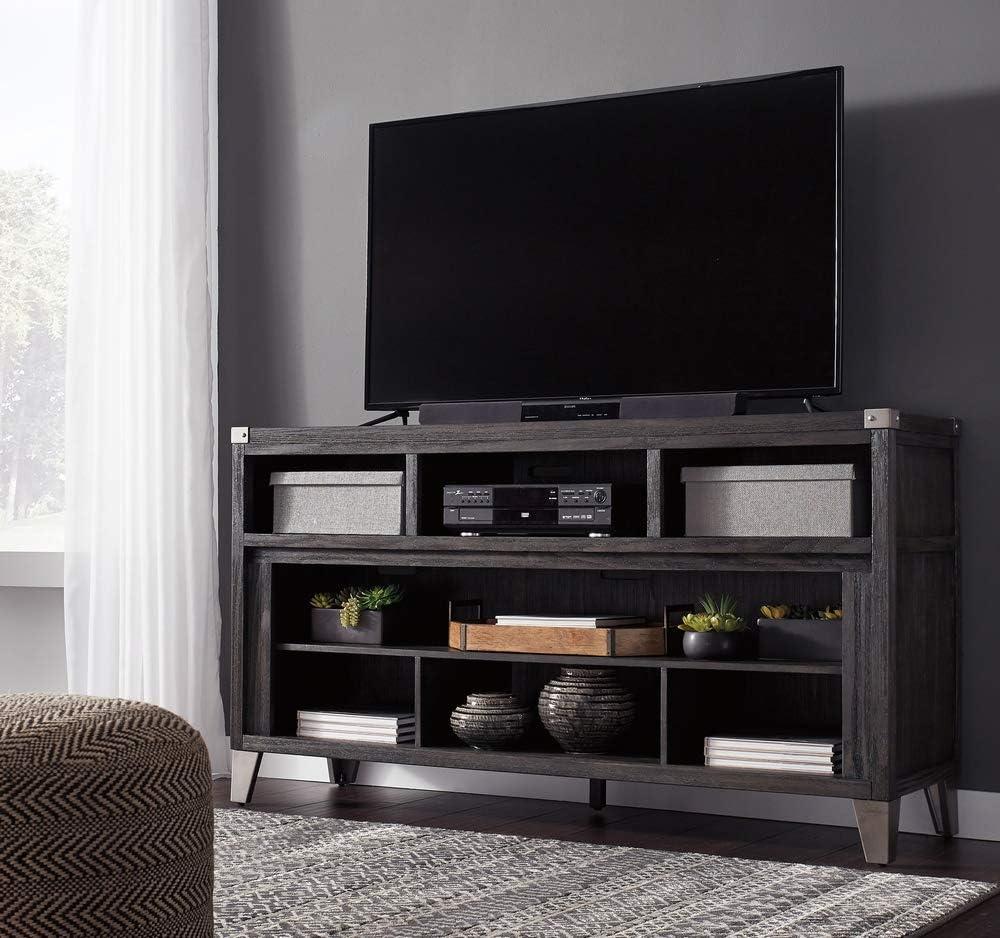 Transitional 65'' Gray TV Stand with Fireplace Cabinet