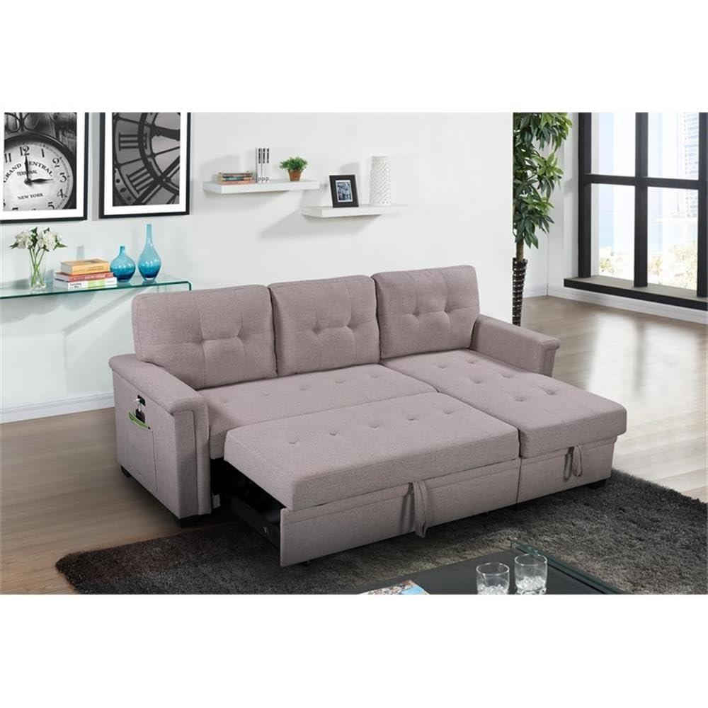 Bowery Hill Reversible Sleeper Sofa with Storage/USB Charging Port in Gray