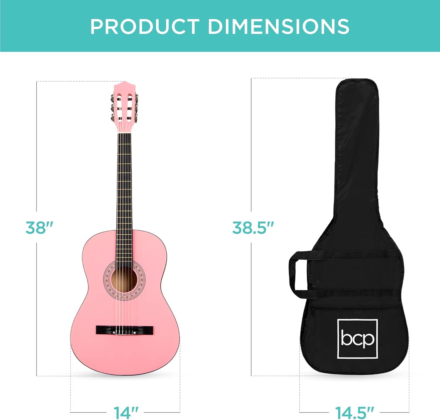 Best Choice Products 38in Beginner Acoustic Guitar Starter Kit w/ Gig Bag, Strap, Extra Strings - Pink