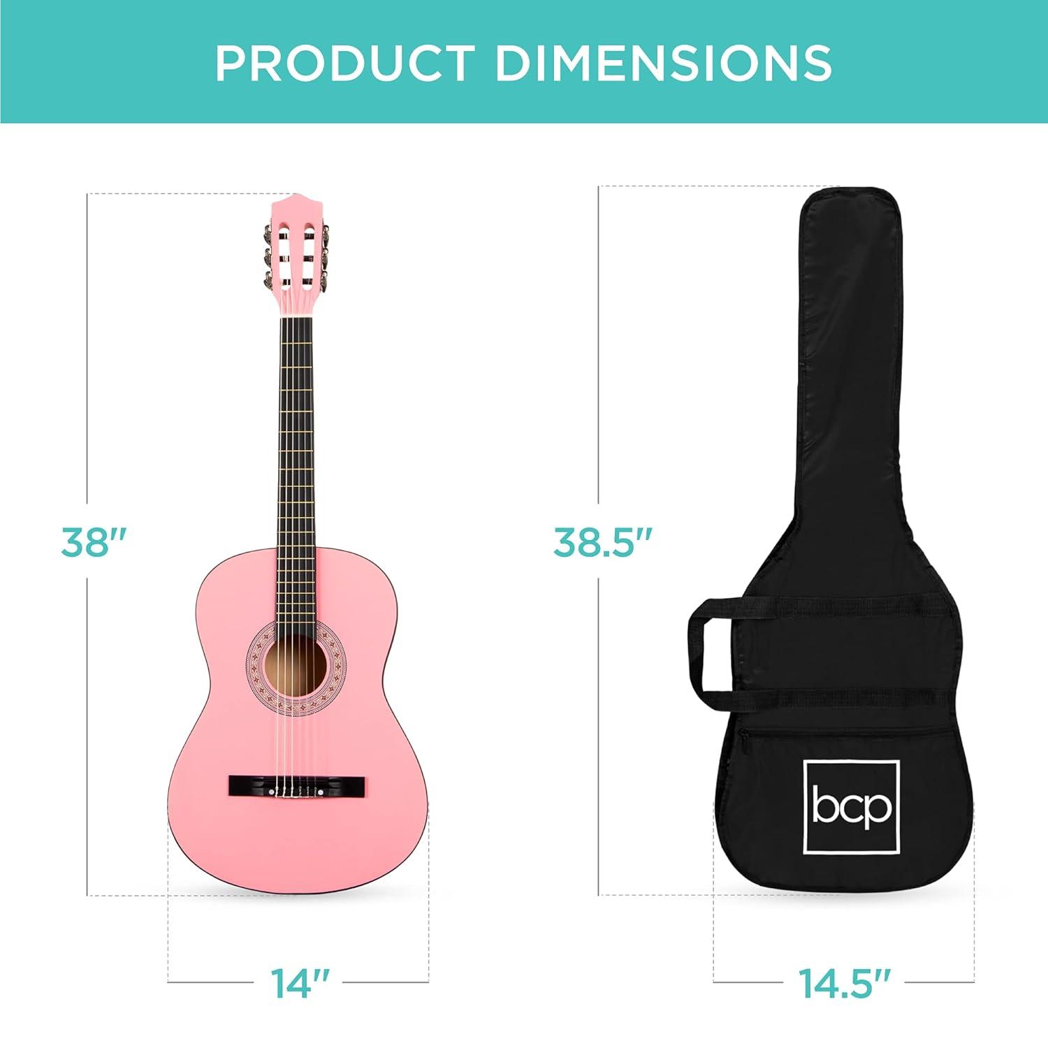 Best Choice Products 38in Beginner Acoustic Guitar Starter Kit w/ Gig Bag, Strap, Extra Strings - Pink