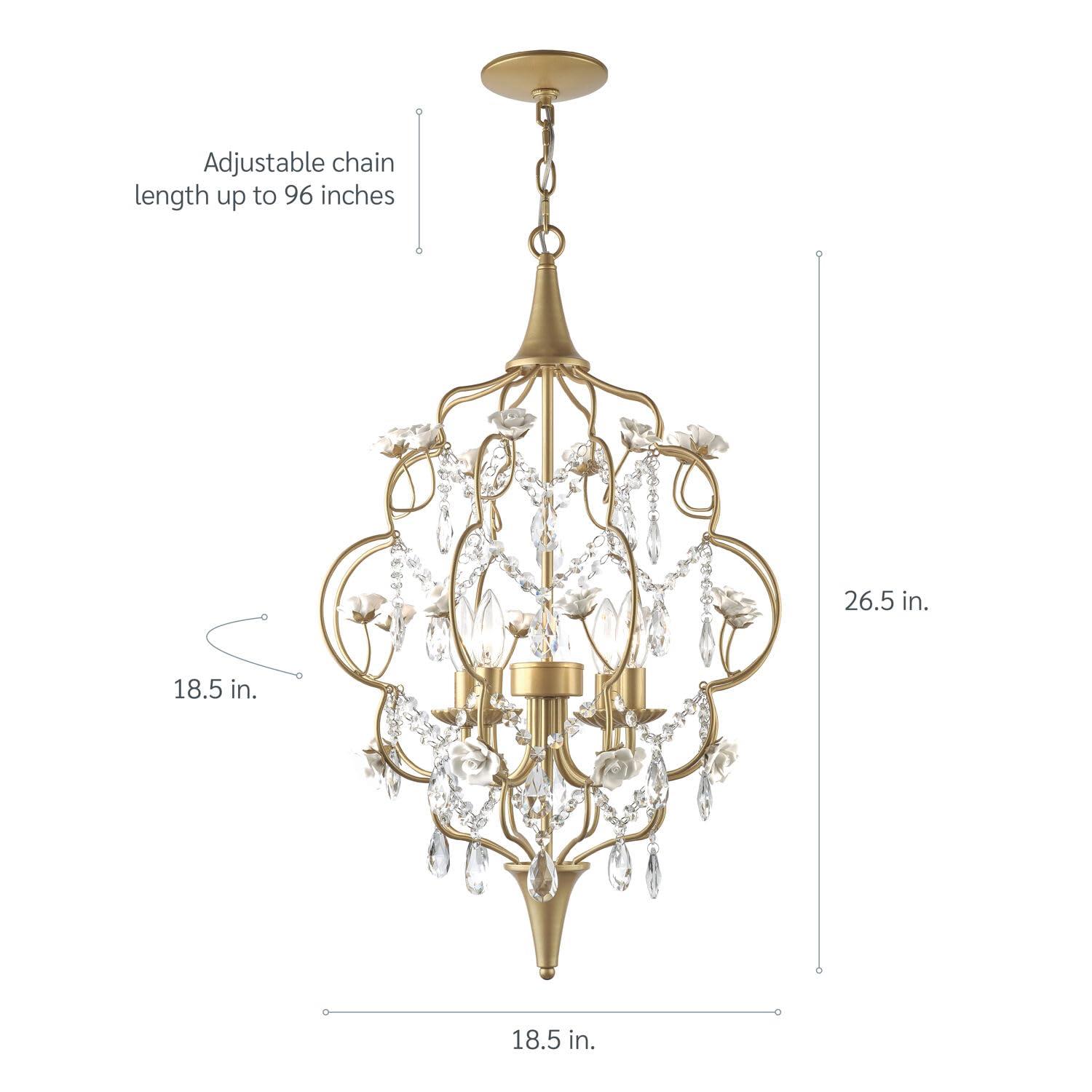 AF Lighting Floral 4-Light Chandelier with Cream Ceramic Roses
