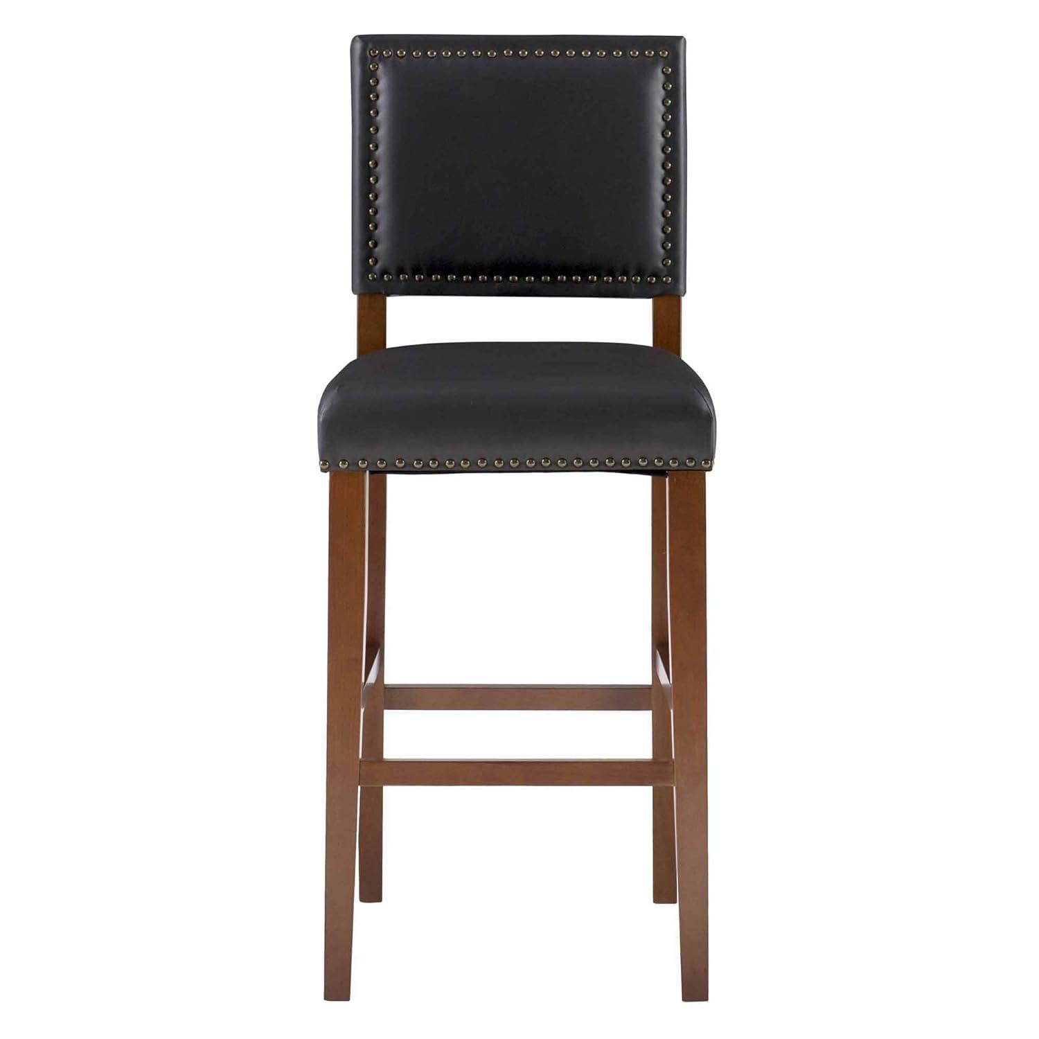 29" Brook Padded Back and Seat Faux Leather Barstool Hardwood/Black - Linon