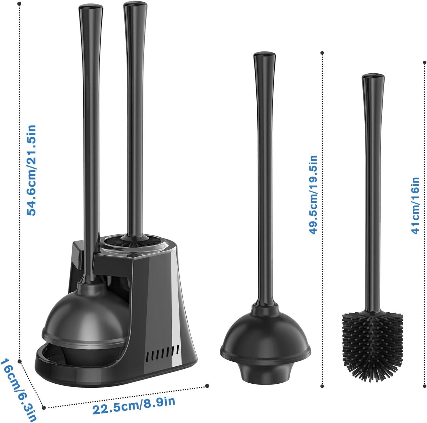 Black 2-in-1 Toilet Brush and Plunger Set with Ventilated Holder