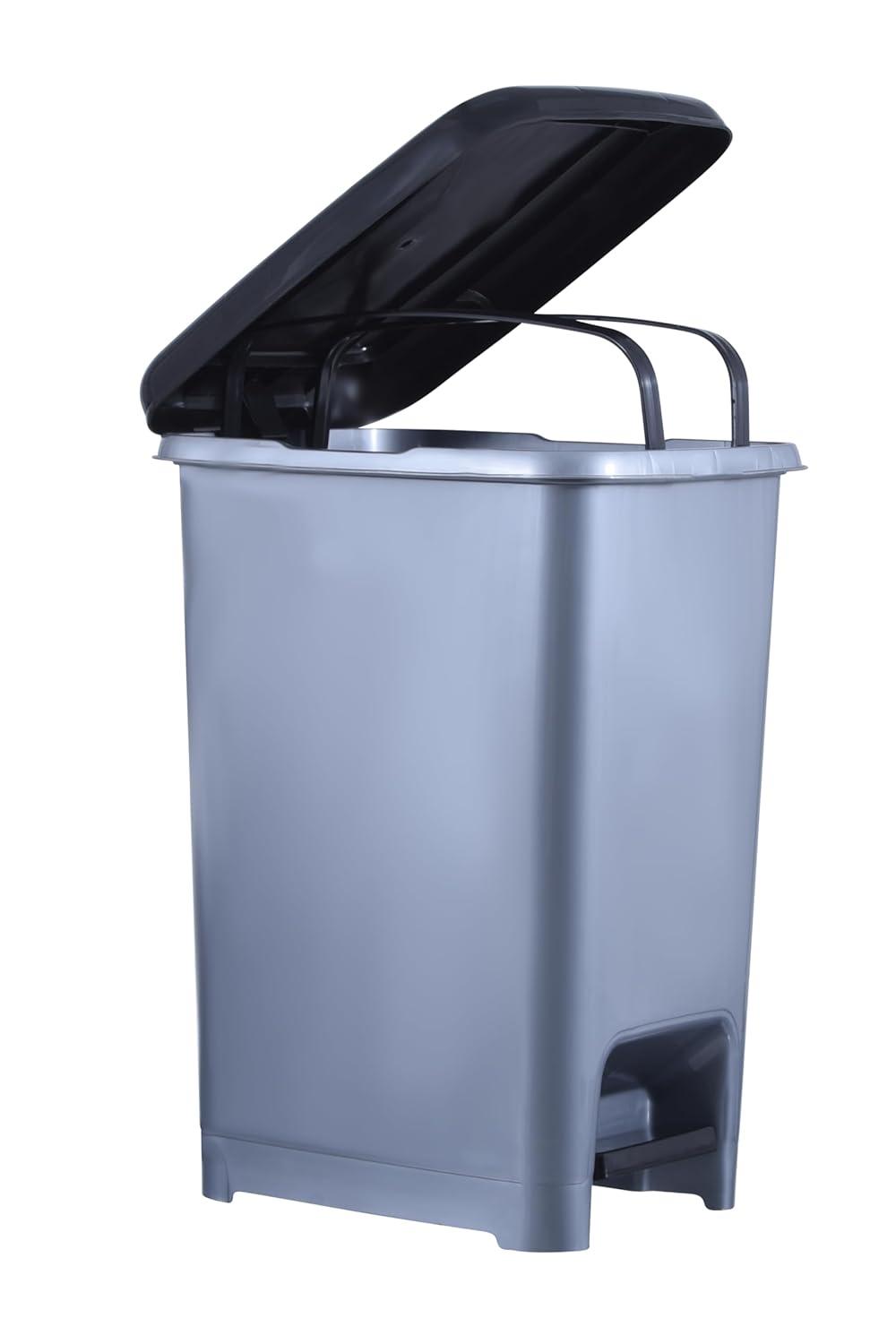 Superio Slim Pedal Trash Can, 10 Qt. Grey Bin with Black Pedal Step On Lid, 2.5 Gallons