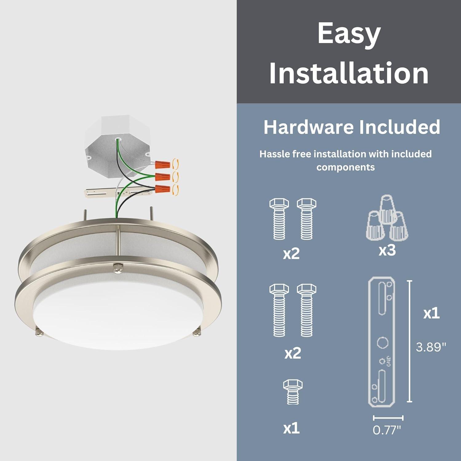 DYMOND 10" LED Ceiling Light Flush Mount Adjustable Color Temperature Dimmable Brushed Nickel Double Ring