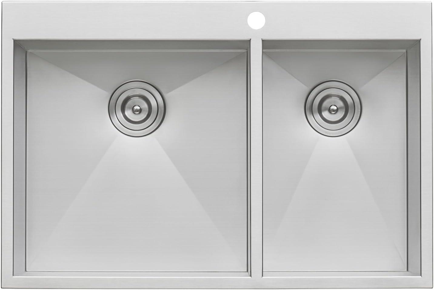 Ruvati 33 x 22 inch Drop-in 60/40 Double Bowl Zero Radius Topmount Stainless Steel Kitchen Sink