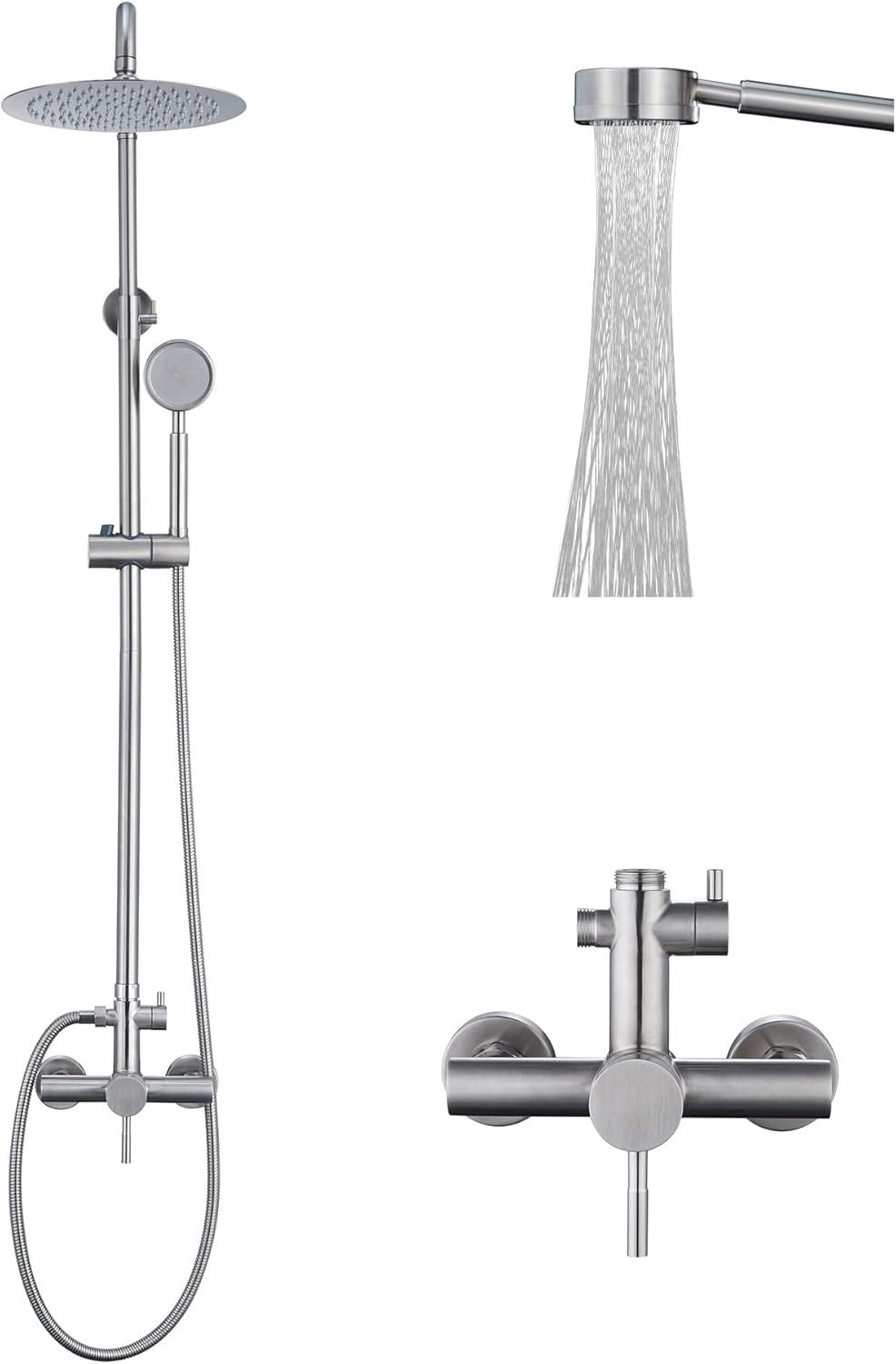Outdoor Shower Fixture SUS304 Shower Faucet Combo Set Stainless Steel 8 Rainfall Shower Head