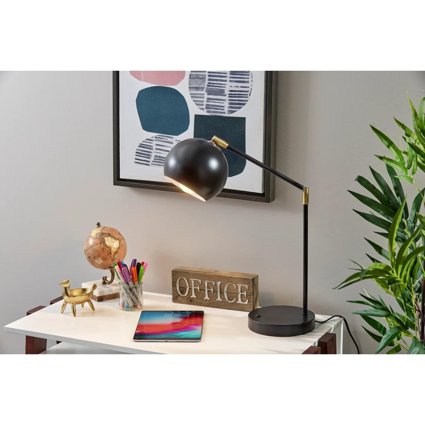 Adjustable Mid-Century Modern Black and Brass Desk Lamp