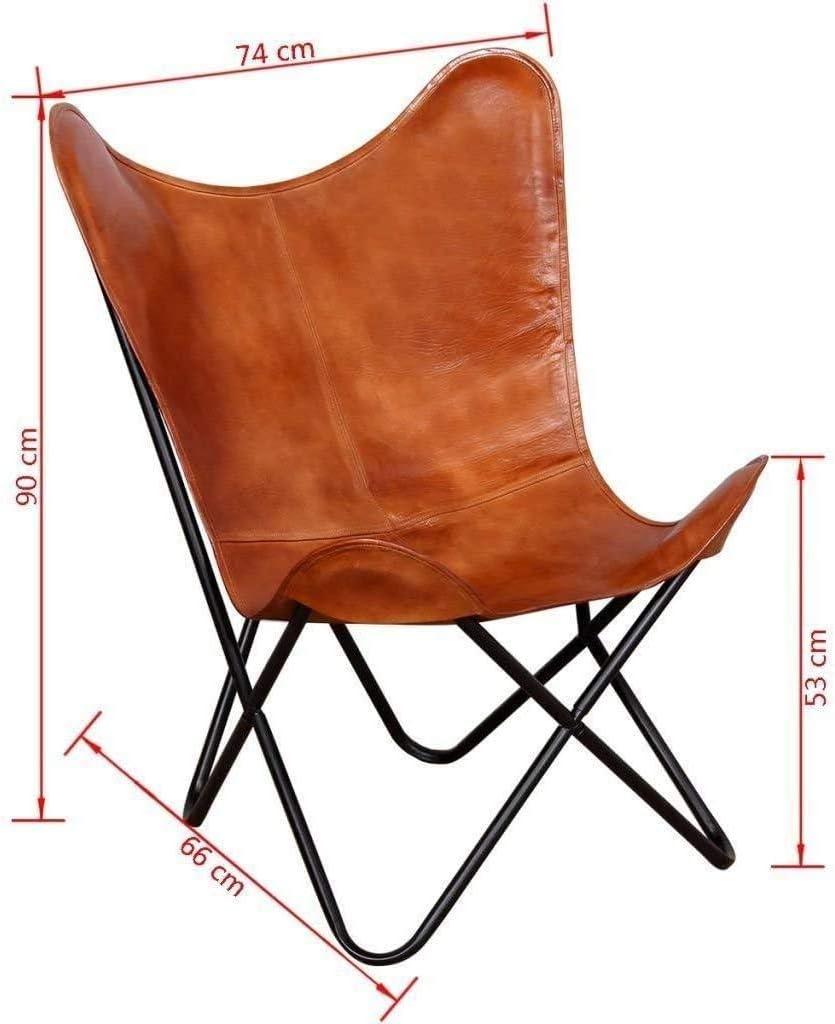 Anself Butterfly Chair Real Leather Upholstery Chair with Powder-Coated Iron Frame Chair for Living Room Bedroom Home Furniture 29.1 x 26 x 35.4 Inches (W x D x H)