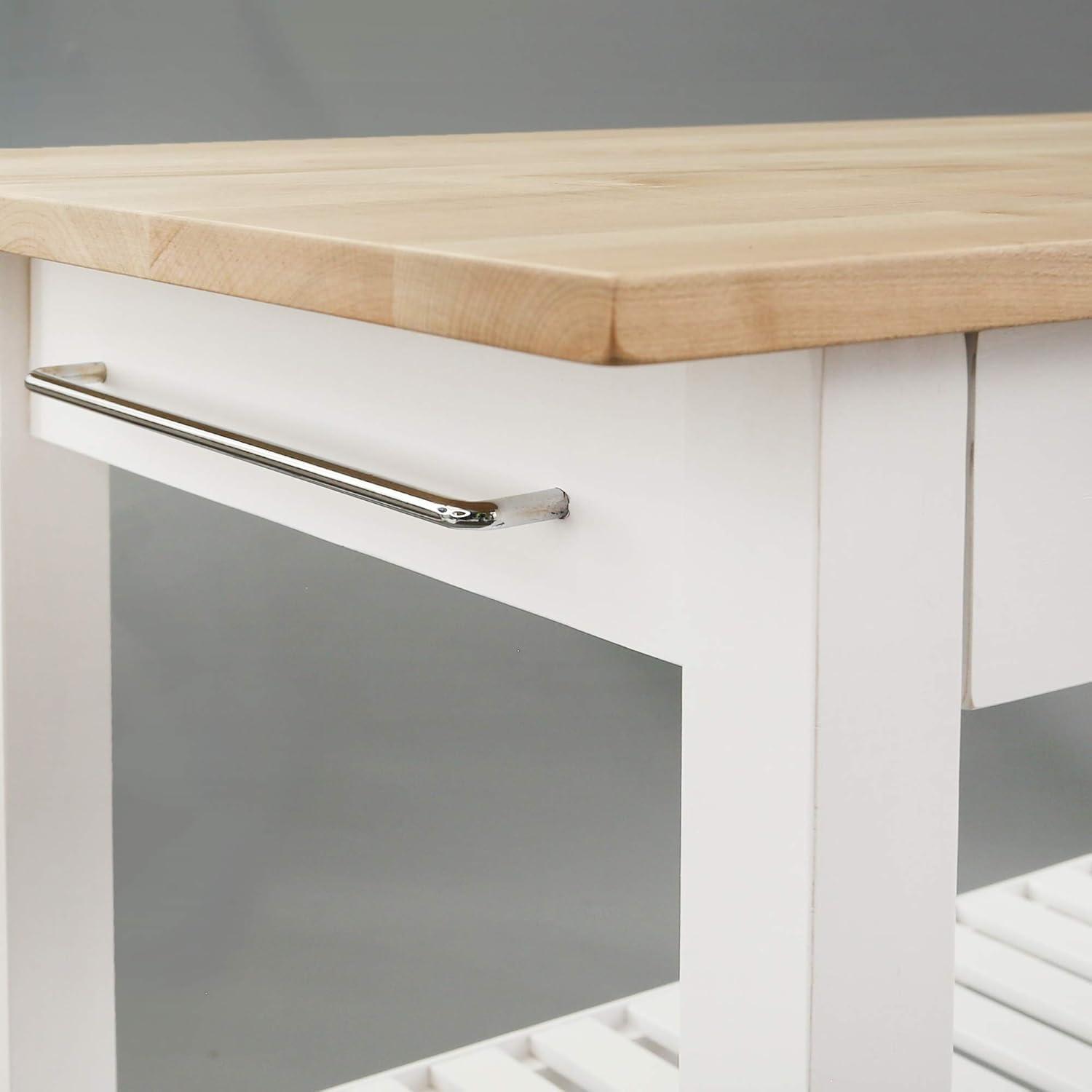Casual Home Kitchen Island Bar Station with Hardwood Counter and Storage, White