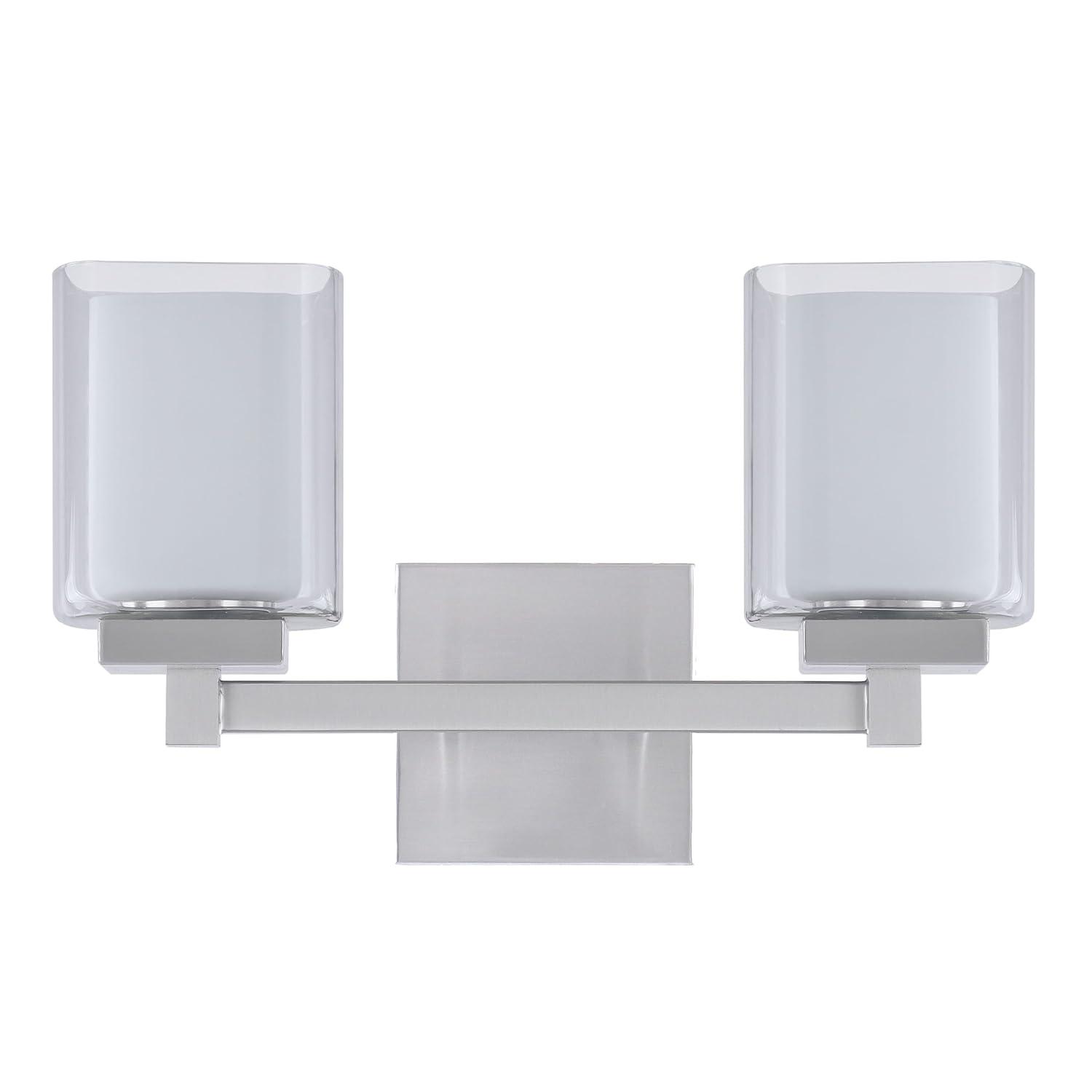 Aspen Creative 62326, Bathroom Vanity 2 Lights Fixture 15" W x 9" H x 5-3/4"E, Satin Nickel Finish, Bulb Not Included