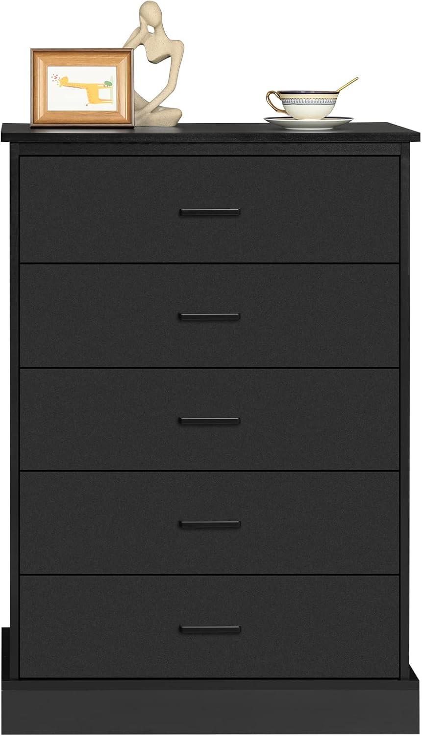 Tall Dresser with 5 Drawers for Bedroom, Storage Tower Clothes Organizer, Black Chest of Drawers with Sturdy Pedestal, 27.6'' W x 15.8'' D x 40.2'' H