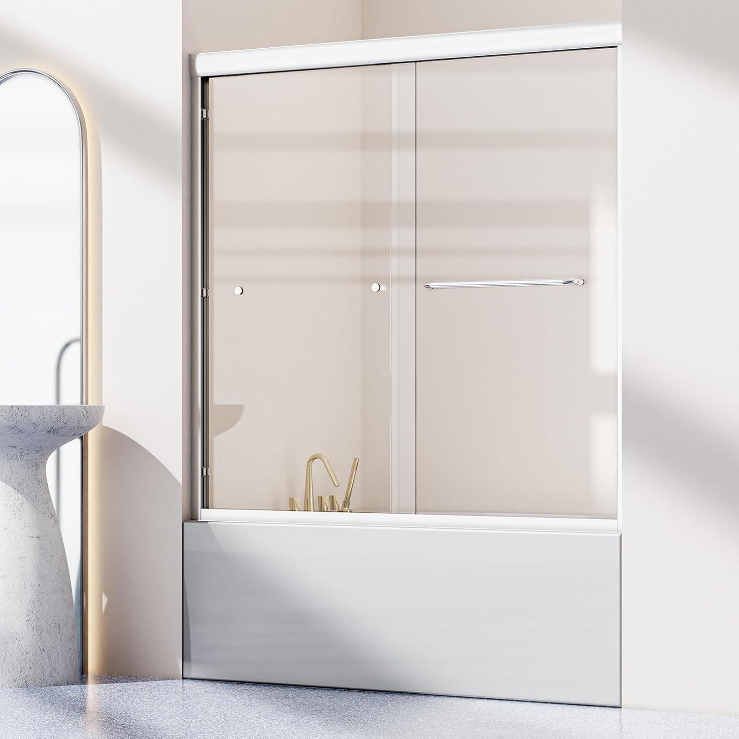56 - 60 in. W x 58 in. H Semi-Frameless Sliding Bathtub Door in Finish with Clear SGCC Tempered Glass