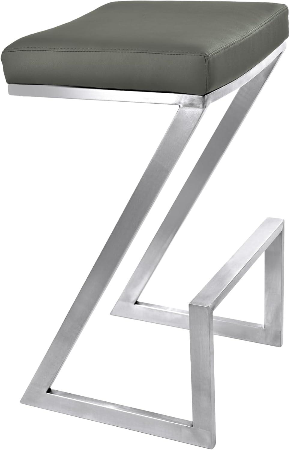 Armen Living Atlantis Backless Barstool, Brushed Stainless Steel Finish with PU Upholstery