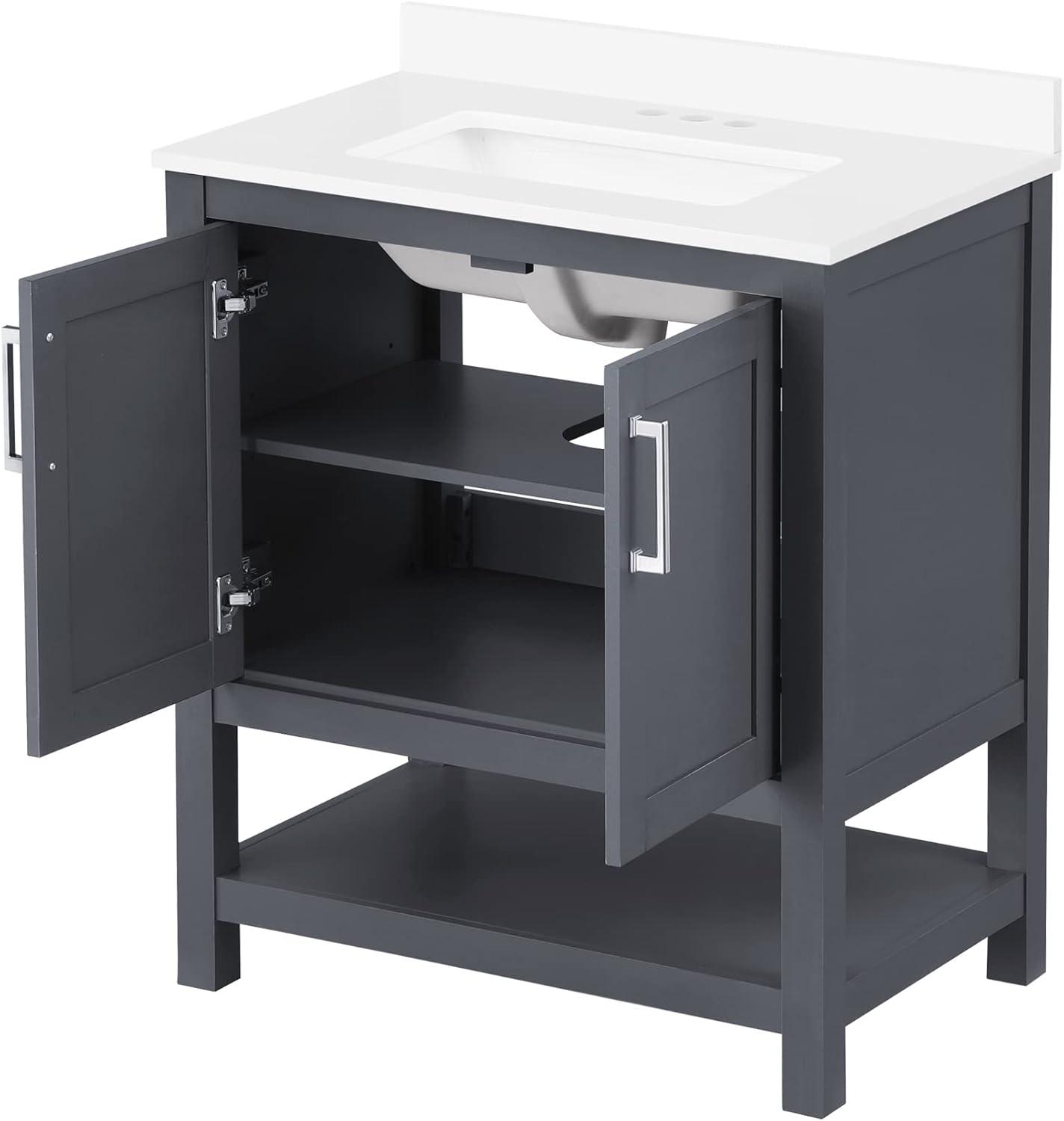 Vegas 30" Dark Charcoal Single Sink Vanity with White Countertop