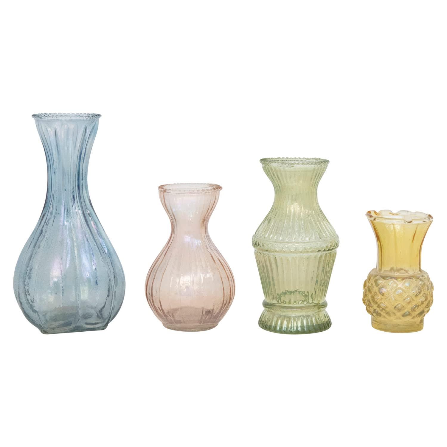 Creative Co-Op Various Decorative Debossed Glass Vases, Multicolor, Set of 4