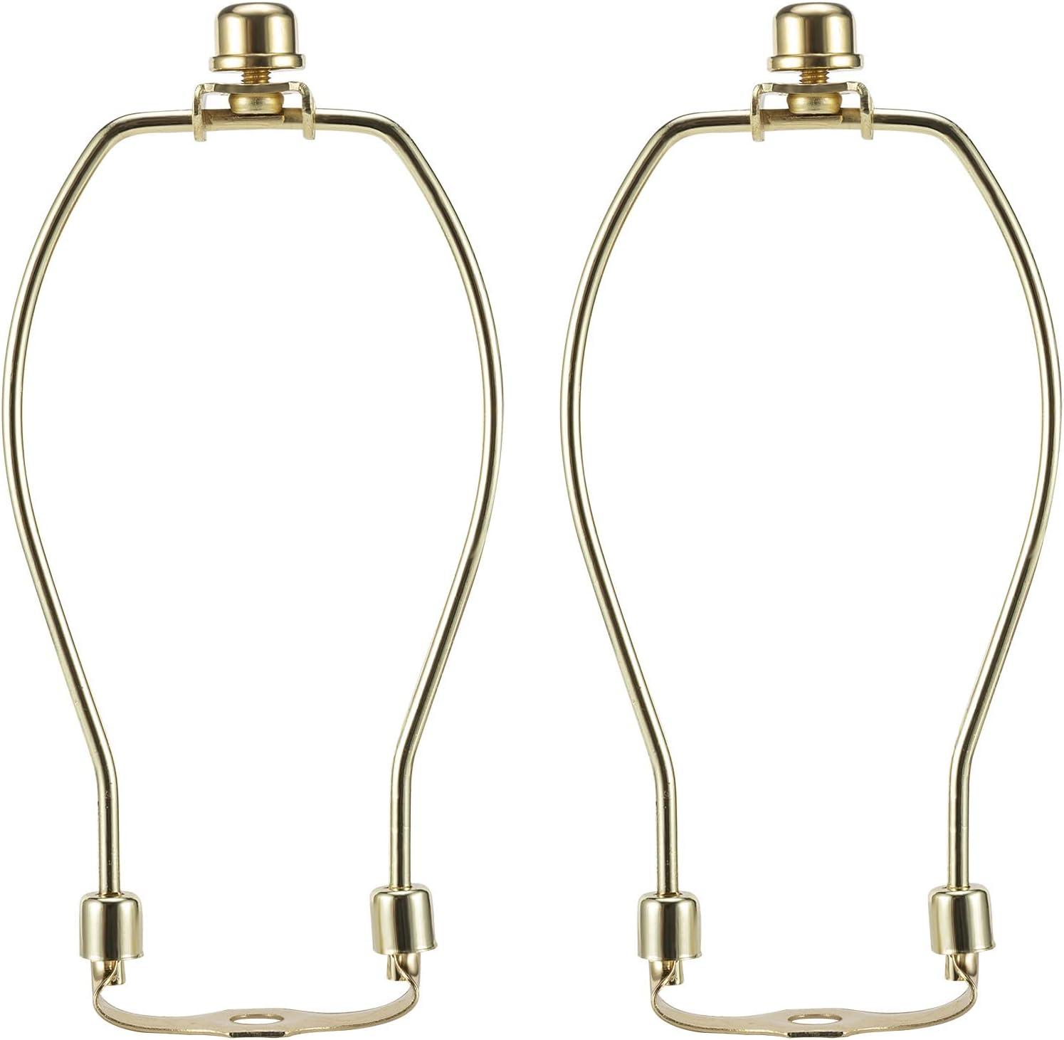 Royal Designs, Inc. Set of 2, 8 inch Polished Brass Lamp Shade Harp Holder with Lamp Finial, DIY Repair/Replacement, Heavy Duty, for Table/Floor Lamps
