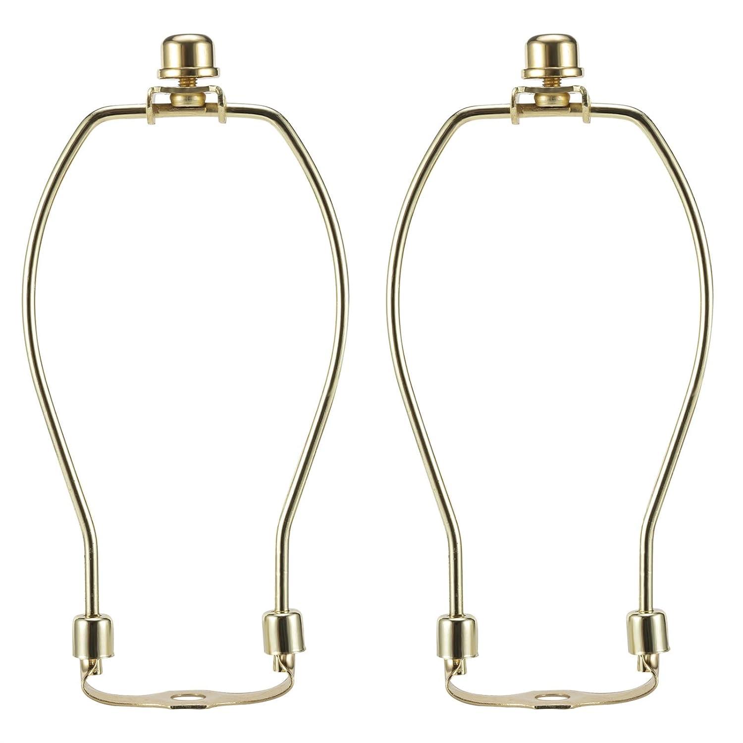 Royal Designs, Inc. Set of 2, 8 inch Polished Brass Lamp Shade Harp Holder with Lamp Finial, DIY Repair/Replacement, Heavy Duty, for Table/Floor Lamps